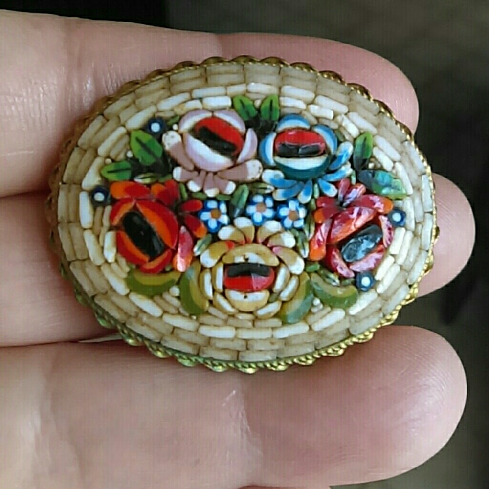 Vintage Large Micro Mosaic Brooch pin